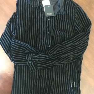Velvet and sheer striped dress button down blouse
